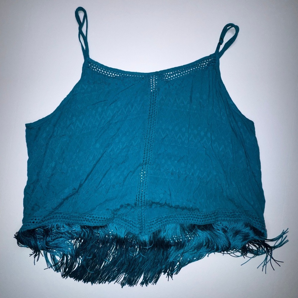 Idyllwind Miranda Lambert Teal Blue Fringe Crochet Cami Top XXL Boho Western